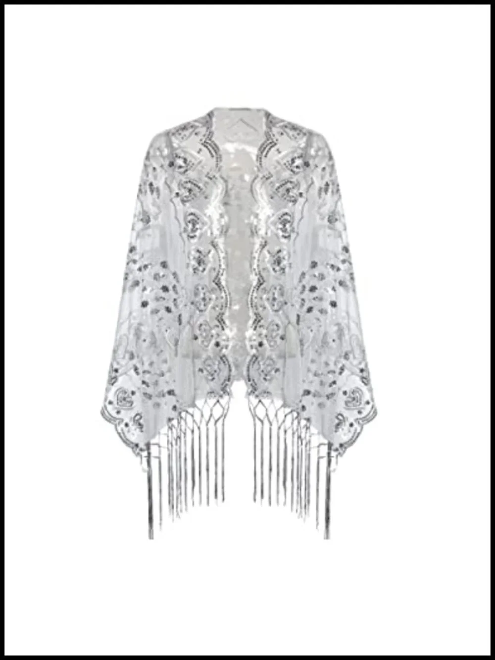Sequin Fringed Evening Shawl Wrap 1920s Great Gatsby Cape Cover Up